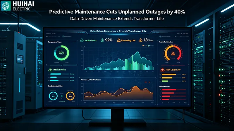 Predictive maintenance dashboard for dry-type transformers showing health monitoring and remaining life estimation