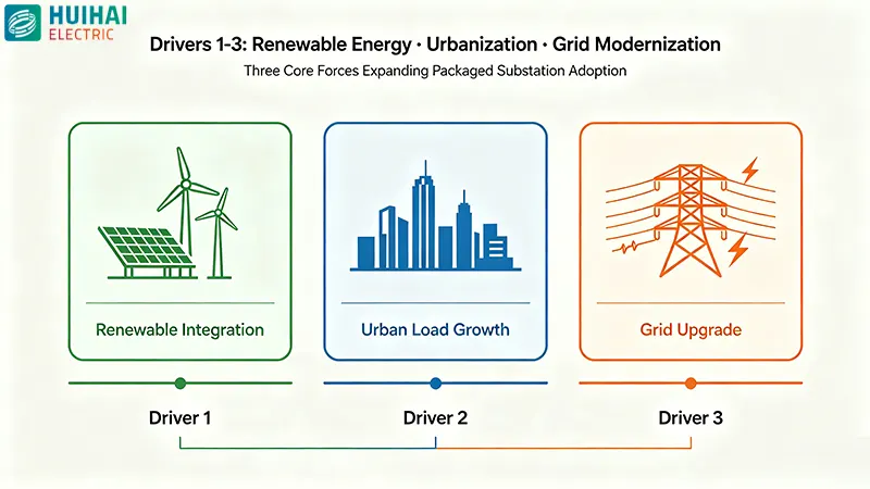 3 key packaged substation market drivers – renewable energy integration, urbanization, and grid modernization