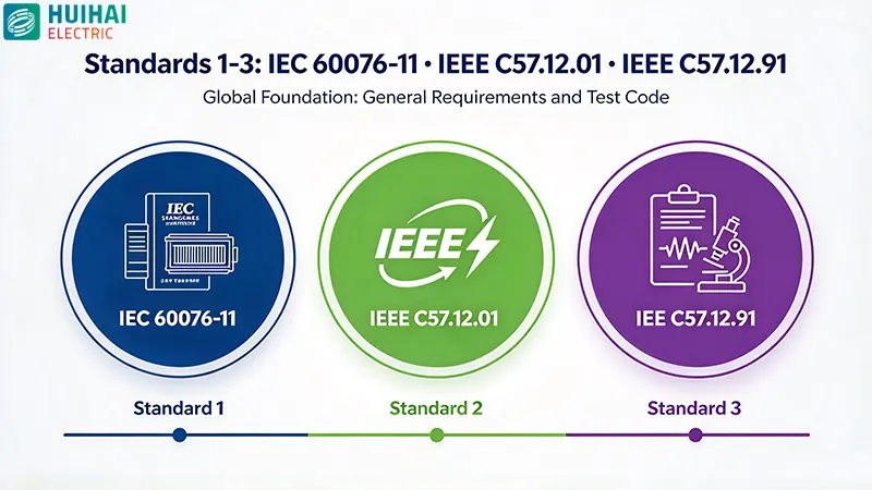 Dry-type transformer standards 1-3 – IEC 60076-11, IEEE C57.12.01 general requirements, and IEEE C57.12.91 test code