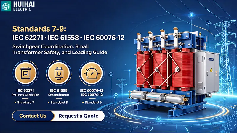Dry-type transformer standards 7-9 – IEC 62271 switchgear coordination, IEC 61558 small transformer safety, and IEC 60076-12 loading guide with Huihai Electric solutions
