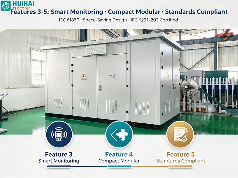 Prefabricated substation features 3-5 – IEC 61850 smart monitoring, compact modular design, and IEC 62271-202 standards compliance Prefabricated substation features 3-5 – IEC 61850 smart monitoring, compact modular design, and IEC 62271-202 standards compliance