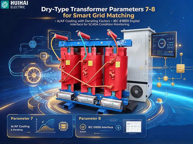 Dry-type transformer parameters 7-8 for smart grid matching – AN/AF cooling method with derating factors and IEC 61850 digital interface for SCADA condition monitoring Dry-type transformer parameters 7-8 for smart grid matching – AN/AF cooling method with derating factors and IEC 61850 digital interface for SCADA condition monitoring